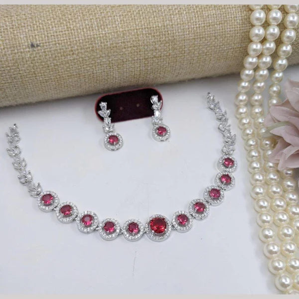 Parure collier et diamants plaqués argent - rose foncé