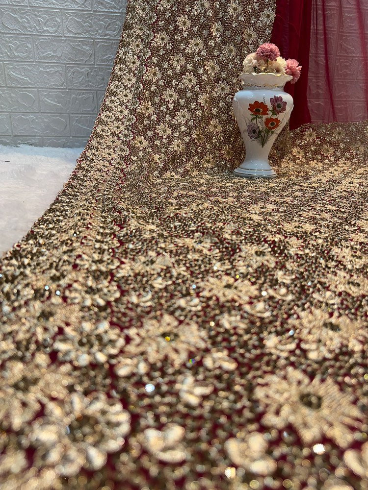 Steenwerk saree - bordeaux bruin