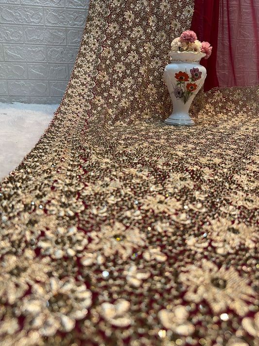 Steenwerk saree - bordeaux bruin