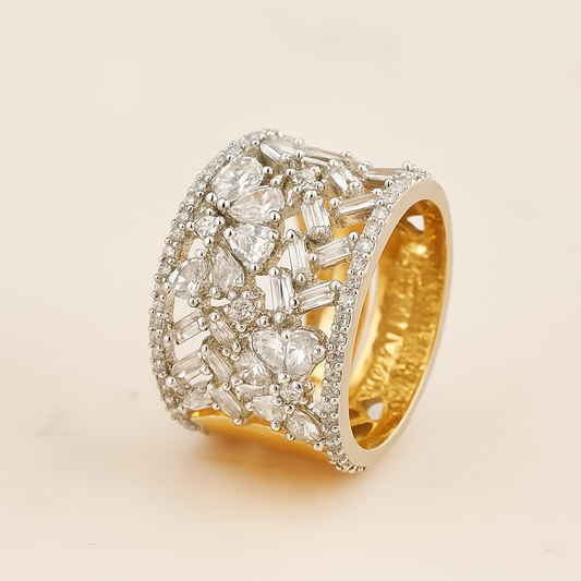 Cubic Zirconia Verstelbare Ring – Klassiek Ontwerp met Rhodium 2-Tone Plating