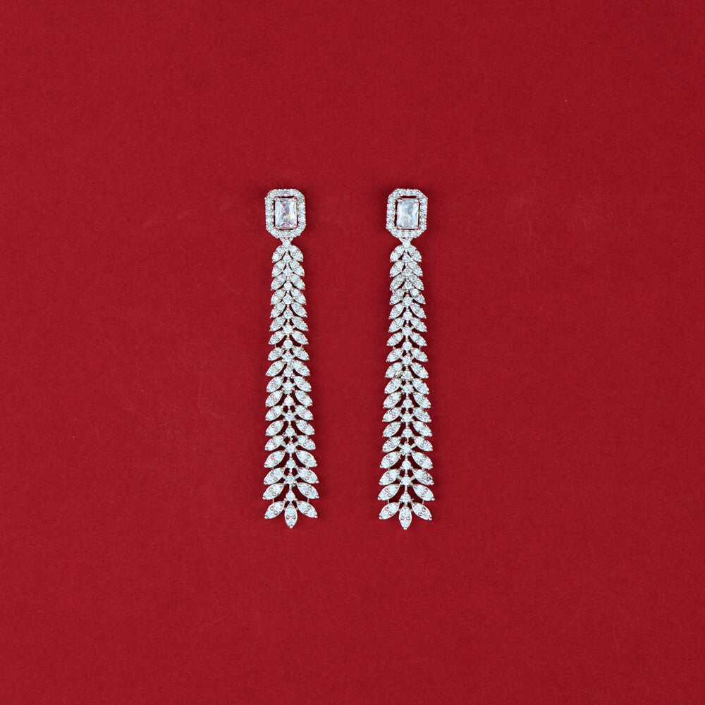 Cubic Zirconia Lange Oorbel met Rhodium Plating