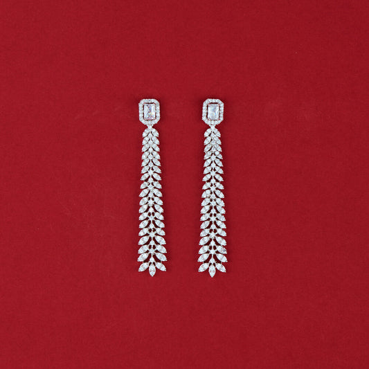 Cubic Zirconia Lange Oorbel met Rhodium Plating