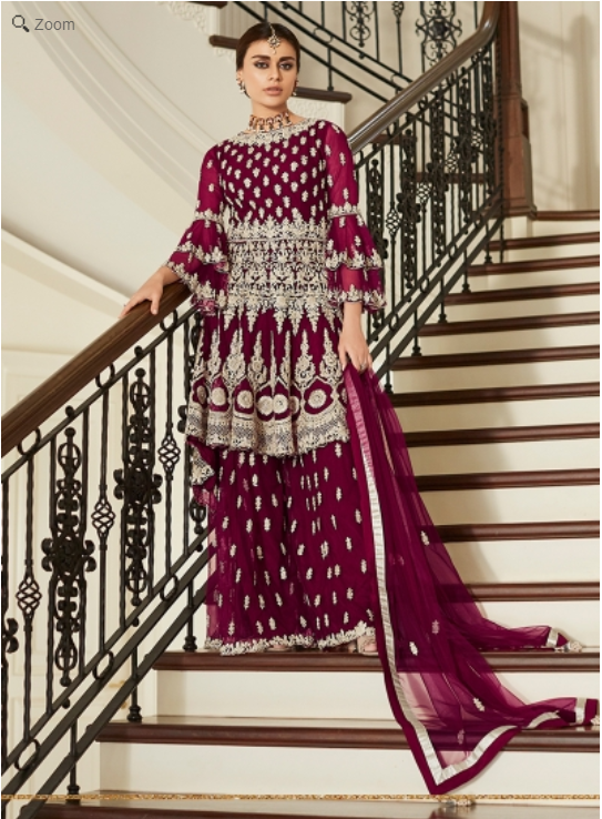 Geborduurde Sharara suit - paars