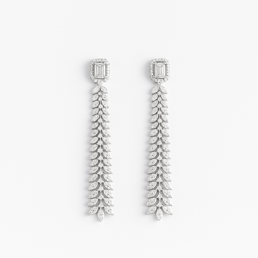 Cubic Zirconia Lange Oorbel met Rhodium Plating