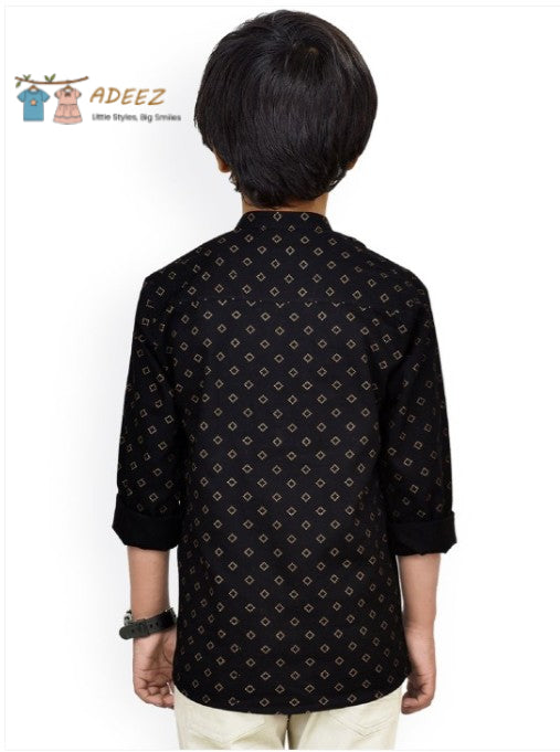 Stylish Black Shirt-Style Kurta – Boys size 8 years