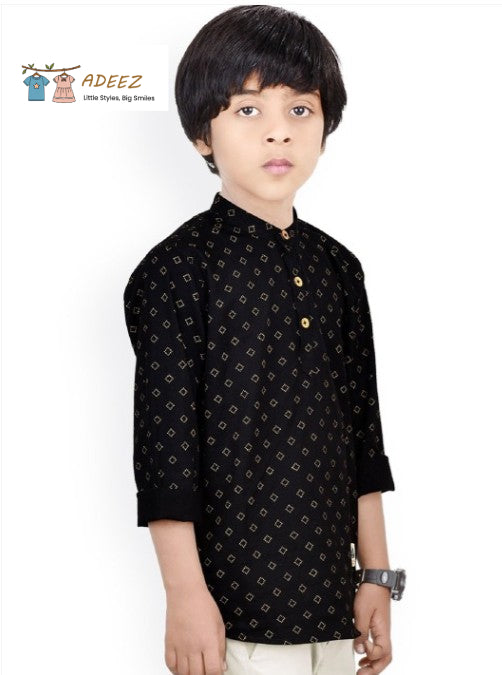 Stylish Black Shirt-Style Kurta – Boys size 8 years