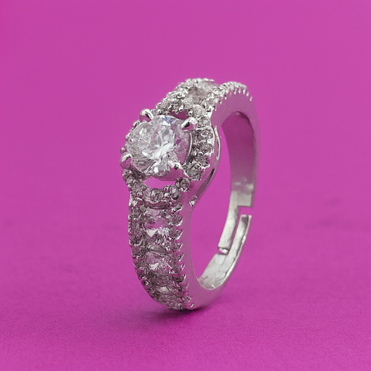 Cubic Zirconia Delicate Ring met 2-Tone Rhodium Plating