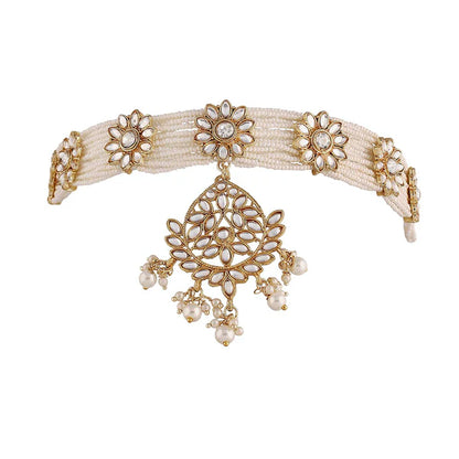Hoofdsieraad parels - goldplated sheeshphool/ mathapatti