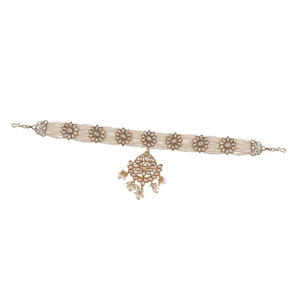 Hoofdsieraad parels - goldplated sheeshphool/ mathapatti