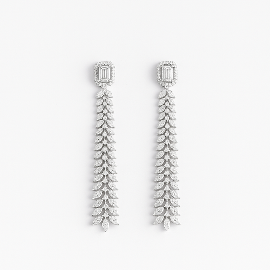 Cubic Zirconia Lange Oorbel met Rhodium Plating
