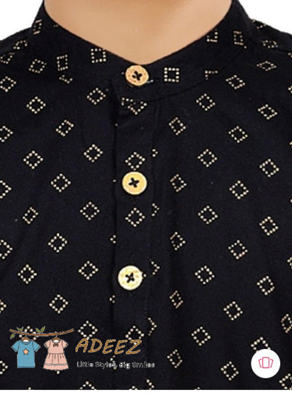 Stylish Black Shirt-Style Kurta – Boys size 8 years