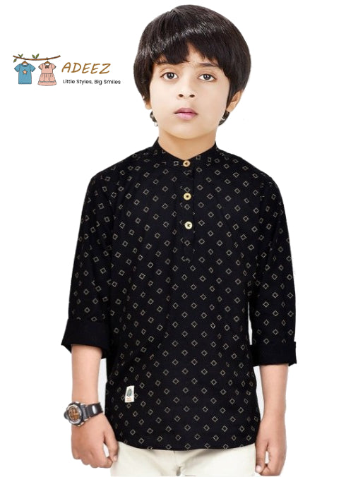 Stylish Black Shirt-Style Kurta – Boys size 8 years