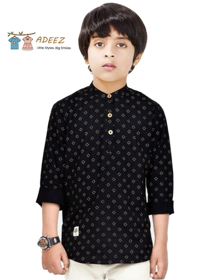 Stylish Black Shirt-Style Kurta – Boys size 8 years